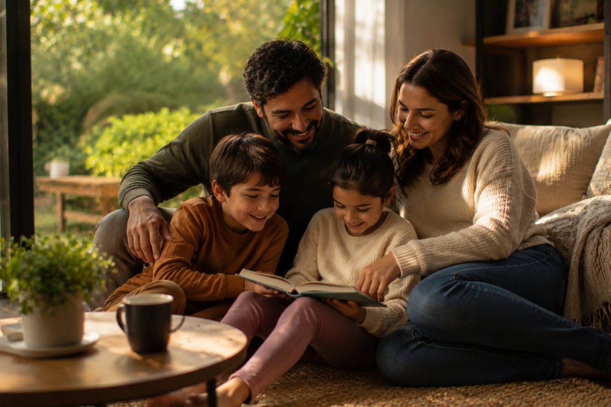 Familia disfrutando de un momento de tranquilidad juntos
