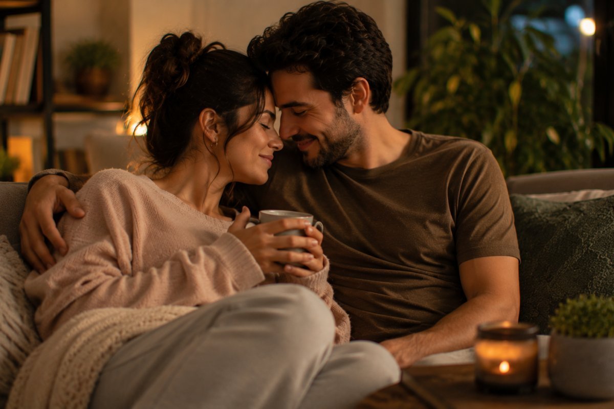 Pareja construyendo intimidad emocional con ternura
