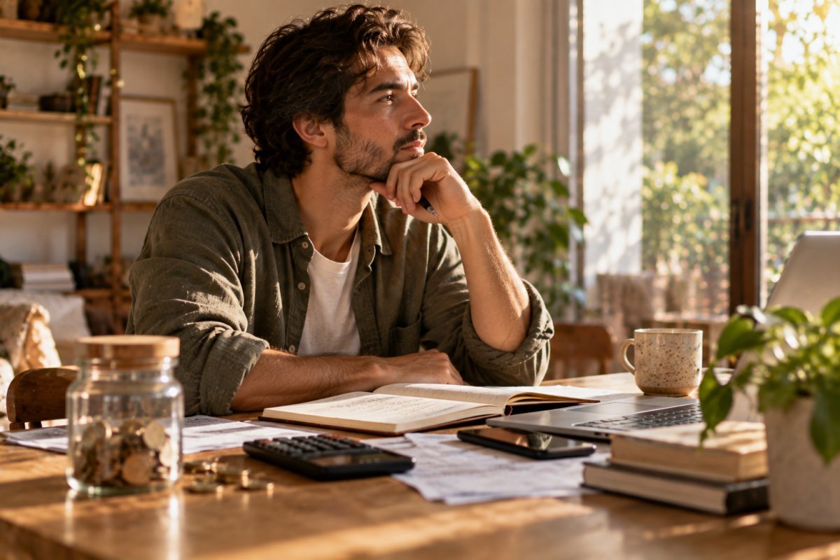 Persona reflexionando sobre el tiempo consciente en finanzas personales
