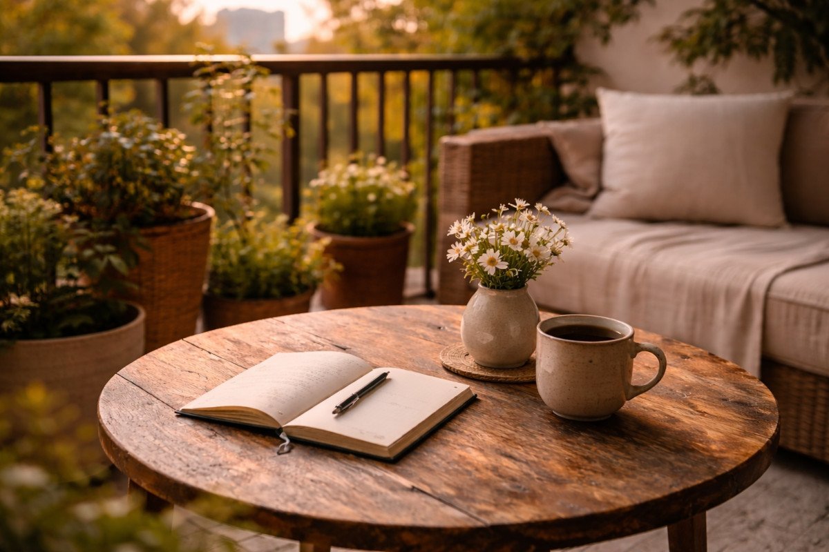espacio tranquilo con cuaderno y luz natural que transmite calma financiera