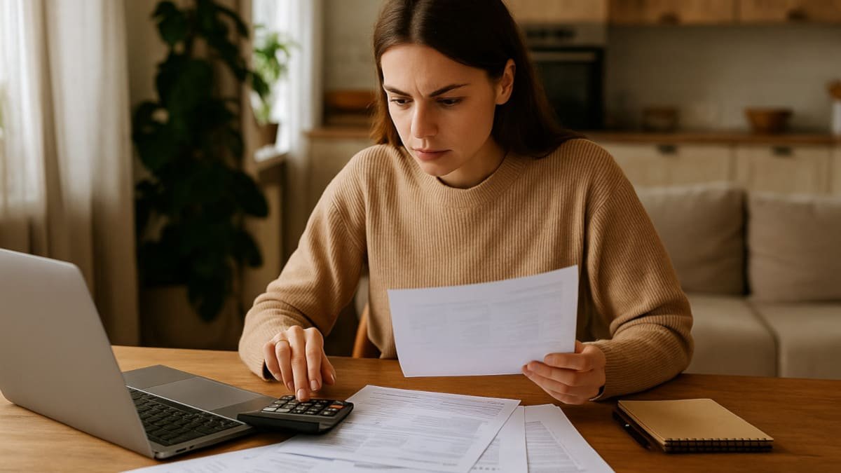 persona organizando sus finanzas en un ambiente tranquilo con luz natural