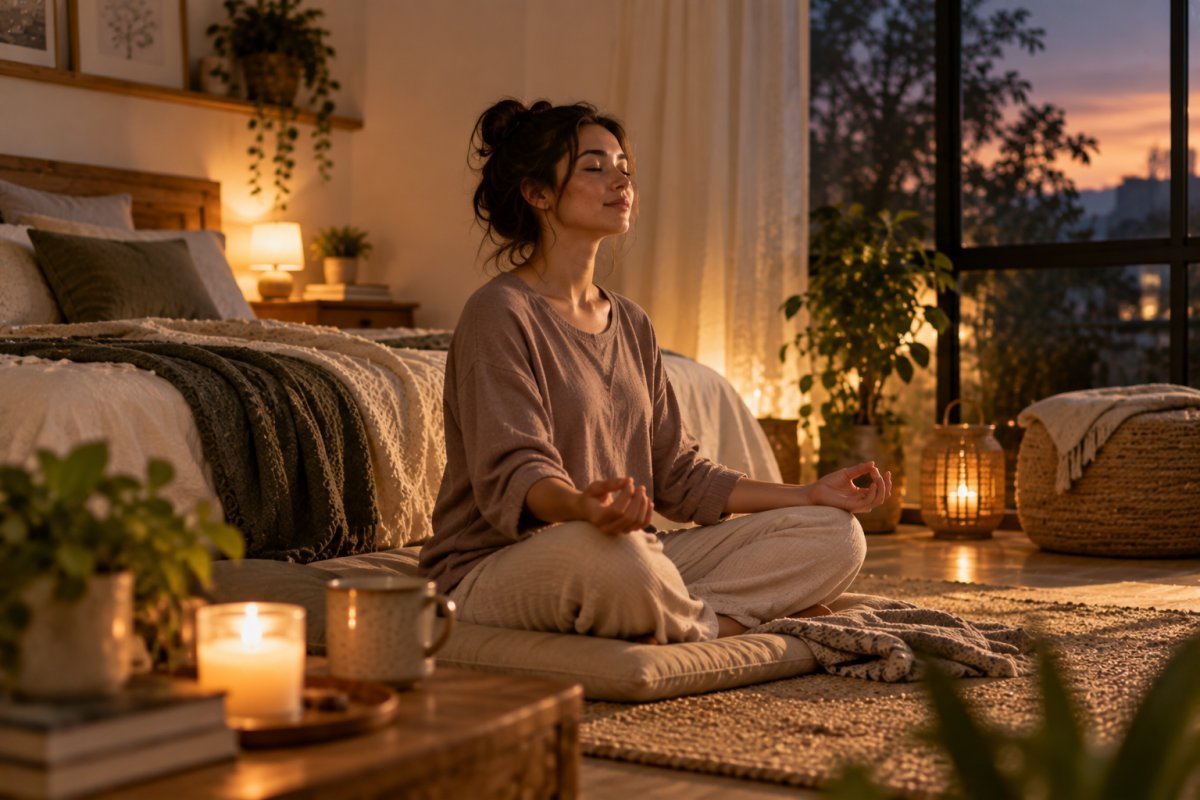 Mujer meditando para mejorar la calidad del sueño
