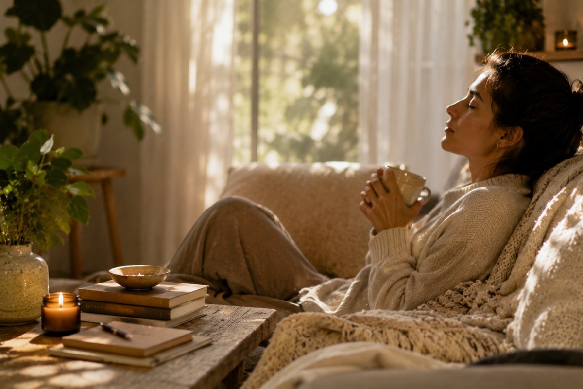 Una escena tranquila representando la importancia del descanso en slow living