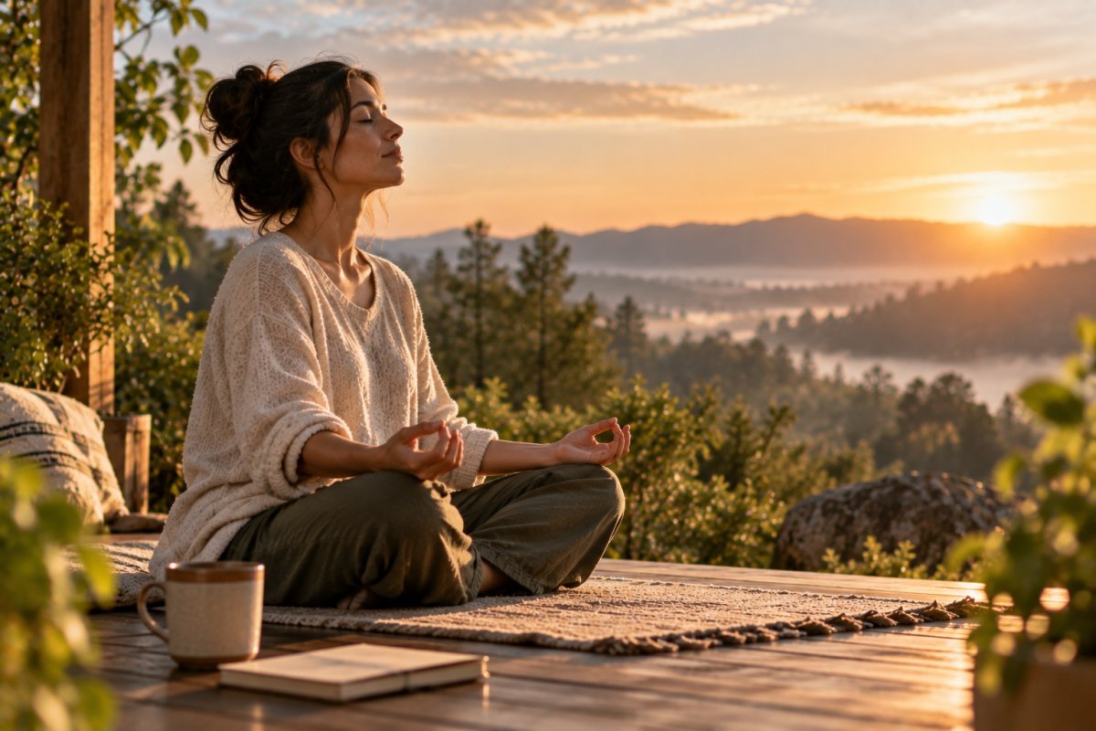 Persona practicando técnicas de mindfulness al amanecer