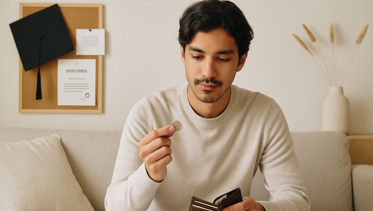 persona organizando sus finanzas en ambiente tranquilo y minimalista