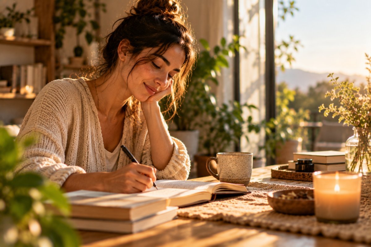 Persona escribiendo en un diario con el poder del journaling