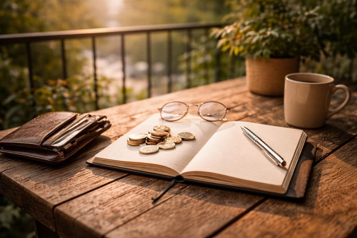 espacio cotidiano con objetos personales que sugieren orden, pausa y relación consciente con el dinero