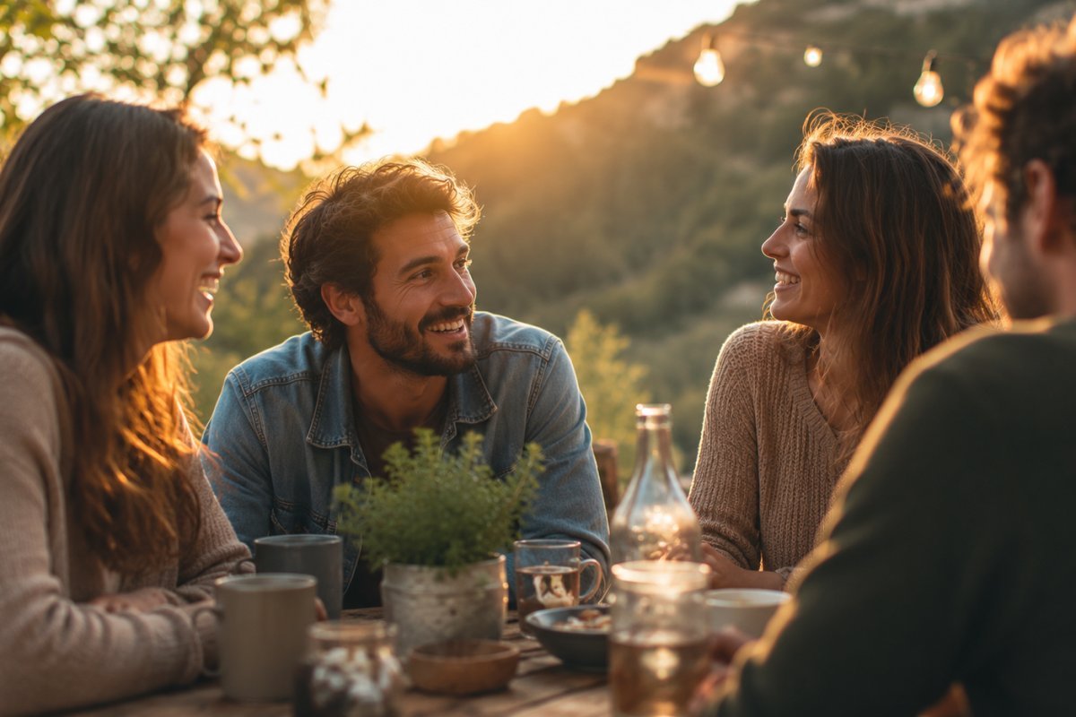 Personas compartiendo un momento de conexión auténtica al aire libre