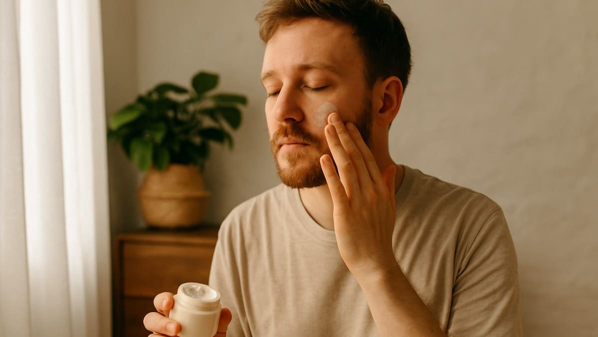 persona cuidando su piel de forma natural en casa