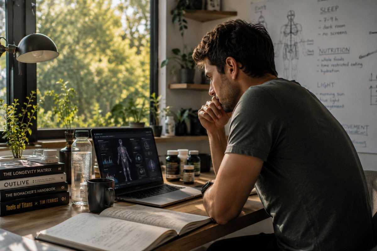 Persona investigando métodos de biohacking en casa