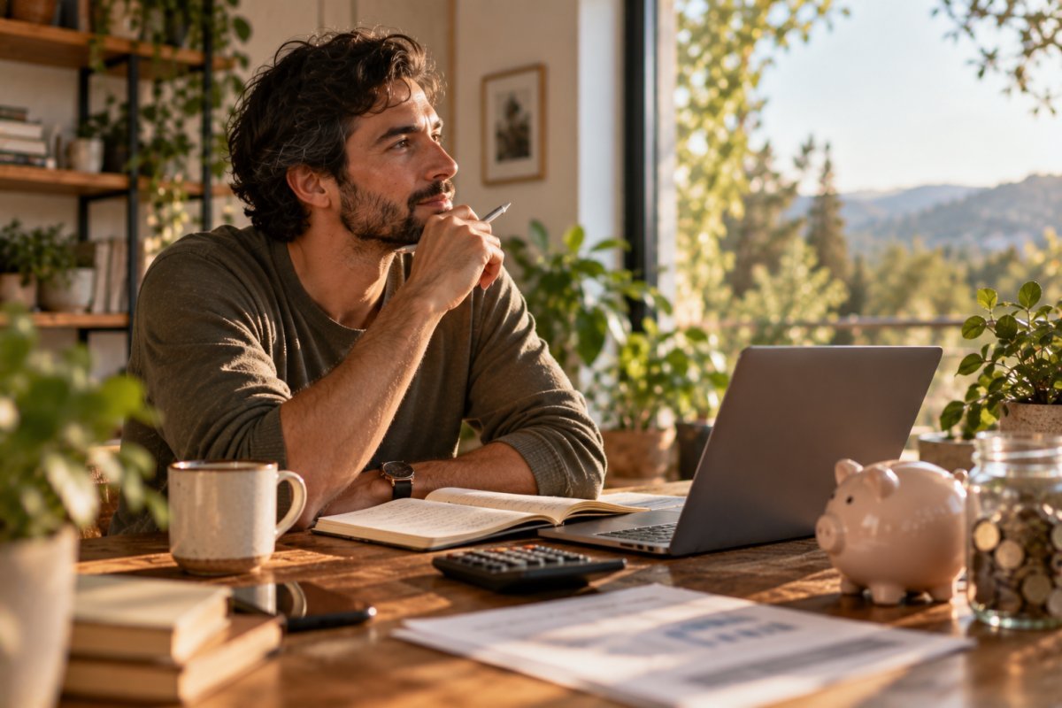 persona reflexionando sobre cómo el tiempo consciente mejora el bienestar económico