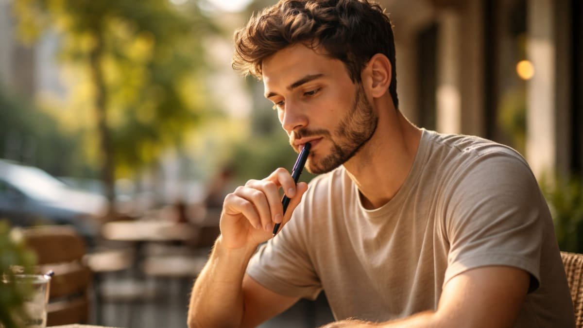 persona concentrada observando un solo punto en un entorno urbano