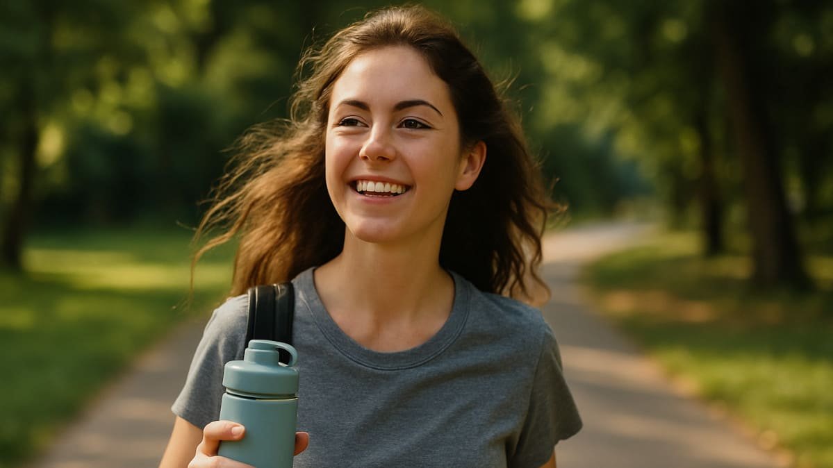 persona disfrutando un momento activo suave caminando al aire libre
