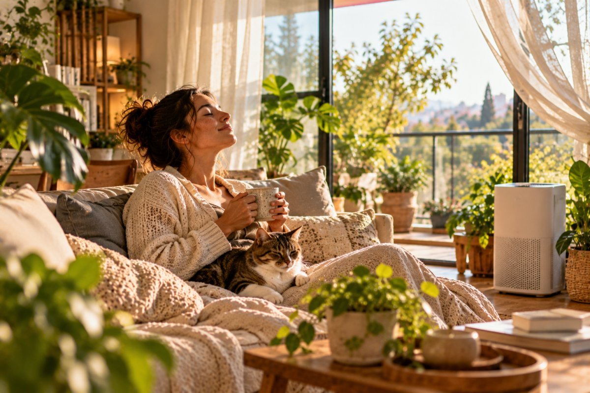 Hogar con ambiente purificado para salud respiratoria