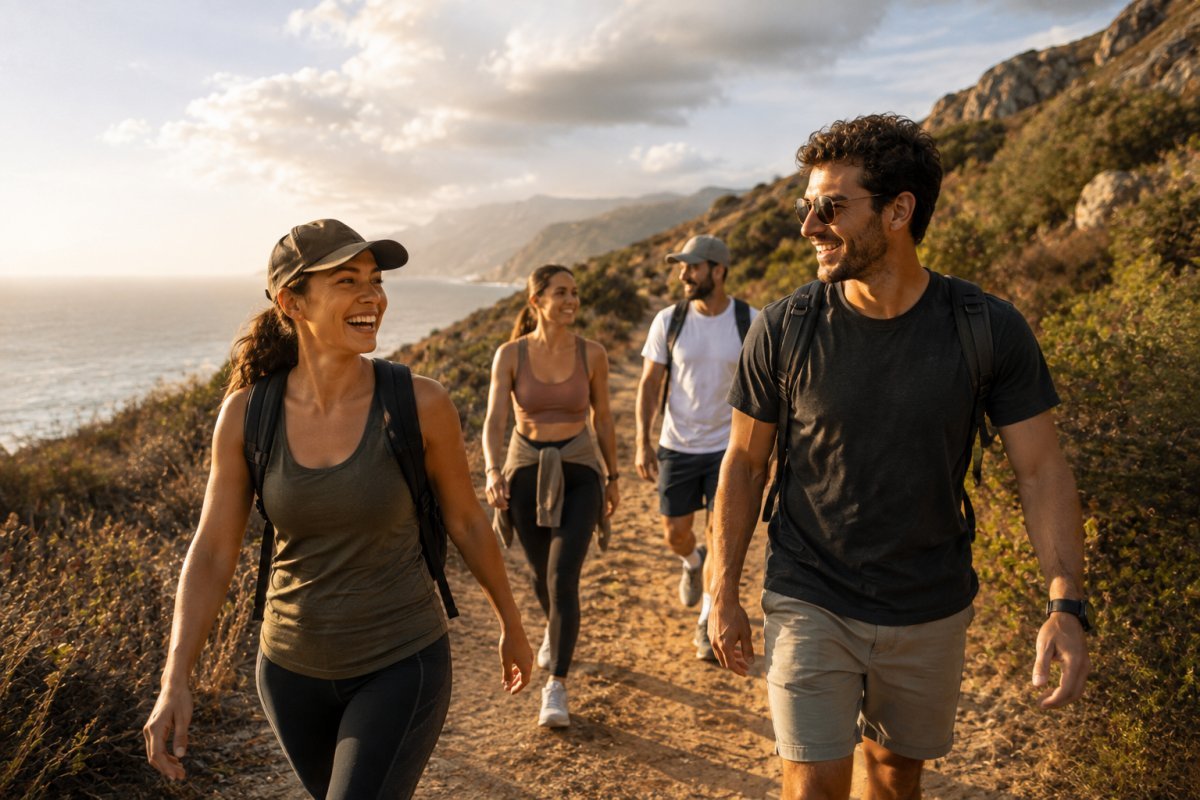 Un grupo de amigos disfrutando de una caminata al aire libre