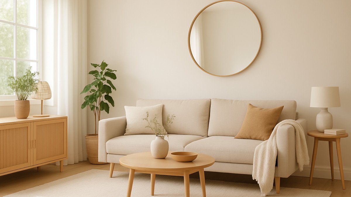 hogar minimalista con luz natural y decoración cálida que transmite calma y bienestar