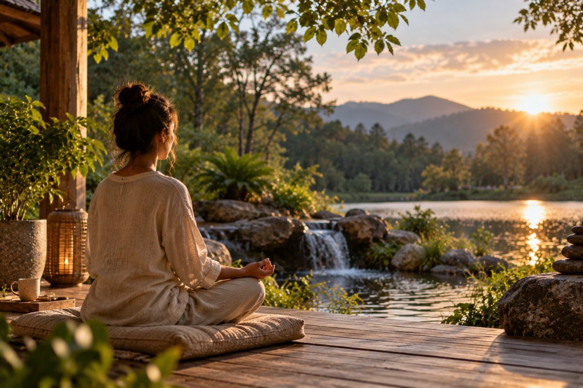 Paisaje sereno con sonidos naturales para meditación efectiva