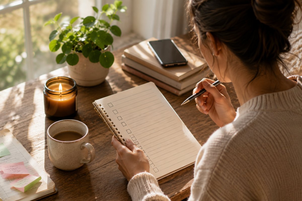 Persona revisando una lista para menos carga mental