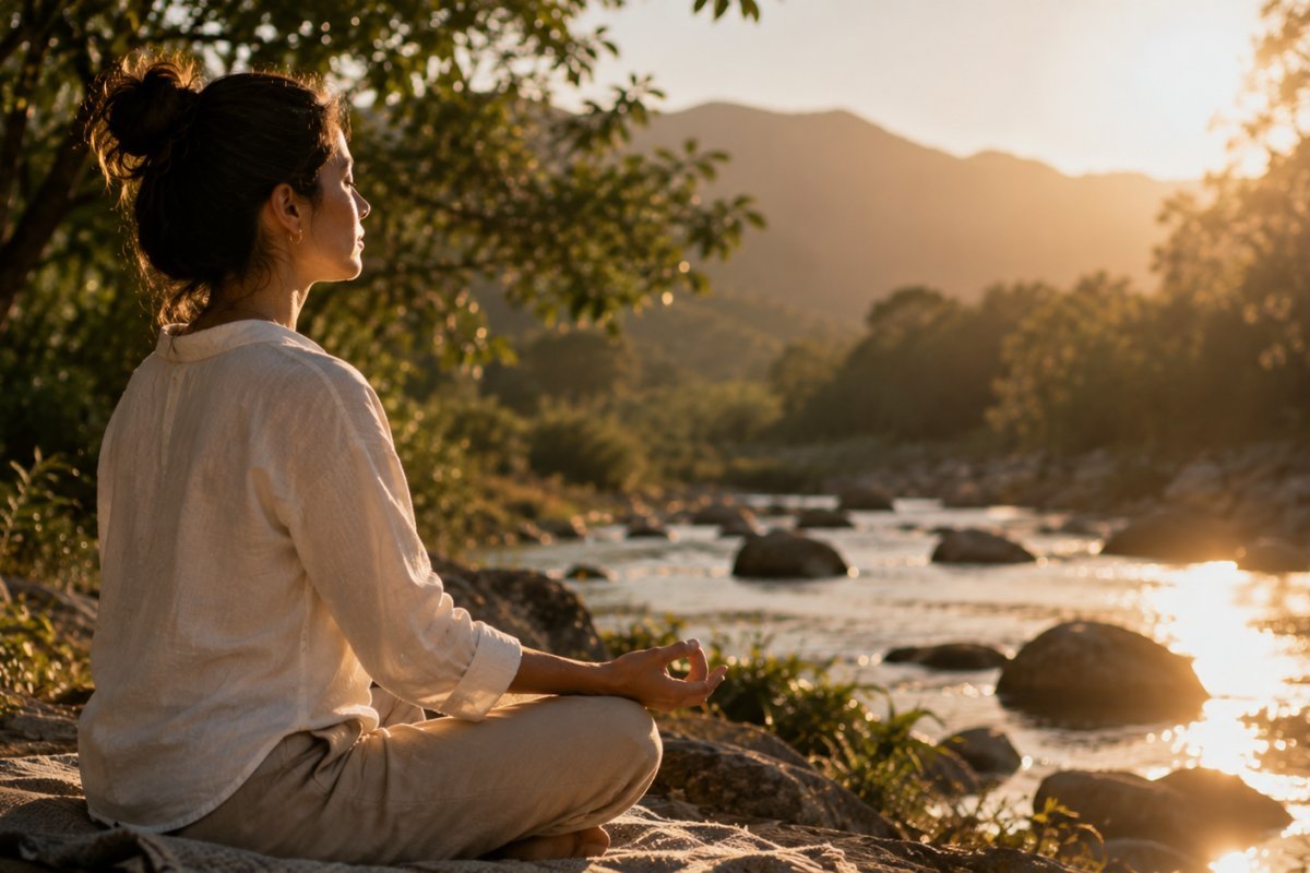 Persona meditando al aire libre para reducir el estrés diario
