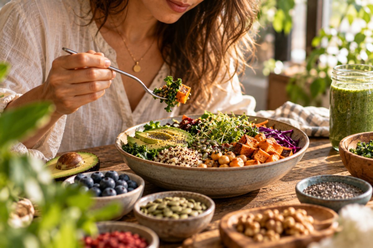 Superalimentos para una mente más consciente y enfocada en un plato colorido