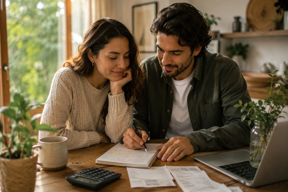 Una pareja revisa su presupuesto con tranquilidad
