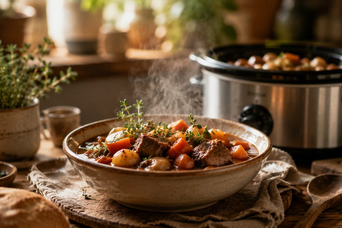 Plato de comida preparado con recetas de cocina lenta