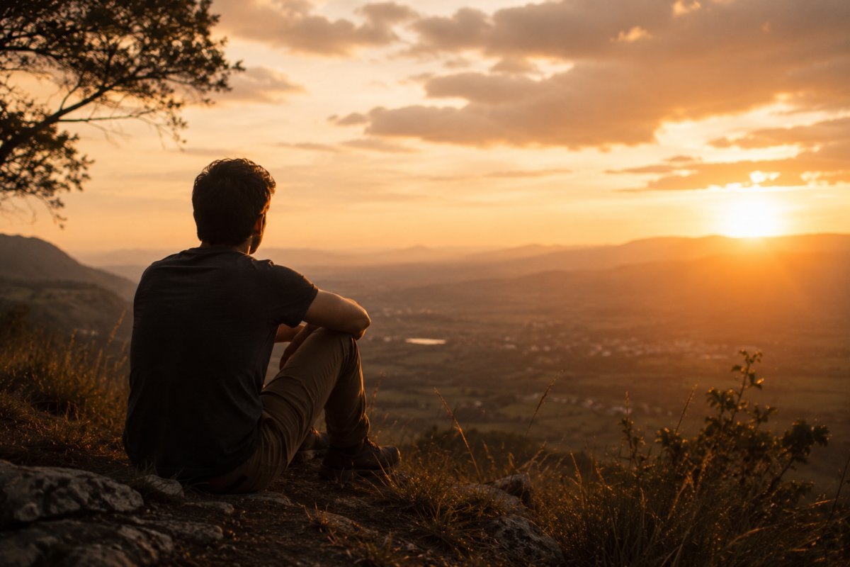 Un hombre contemplando el horizonte en una tarde tranquila