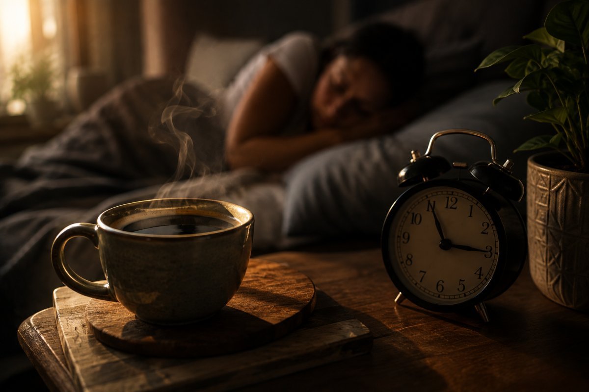 Taza de café mostrando cómo la cafeína influye en tu patrón de sueño