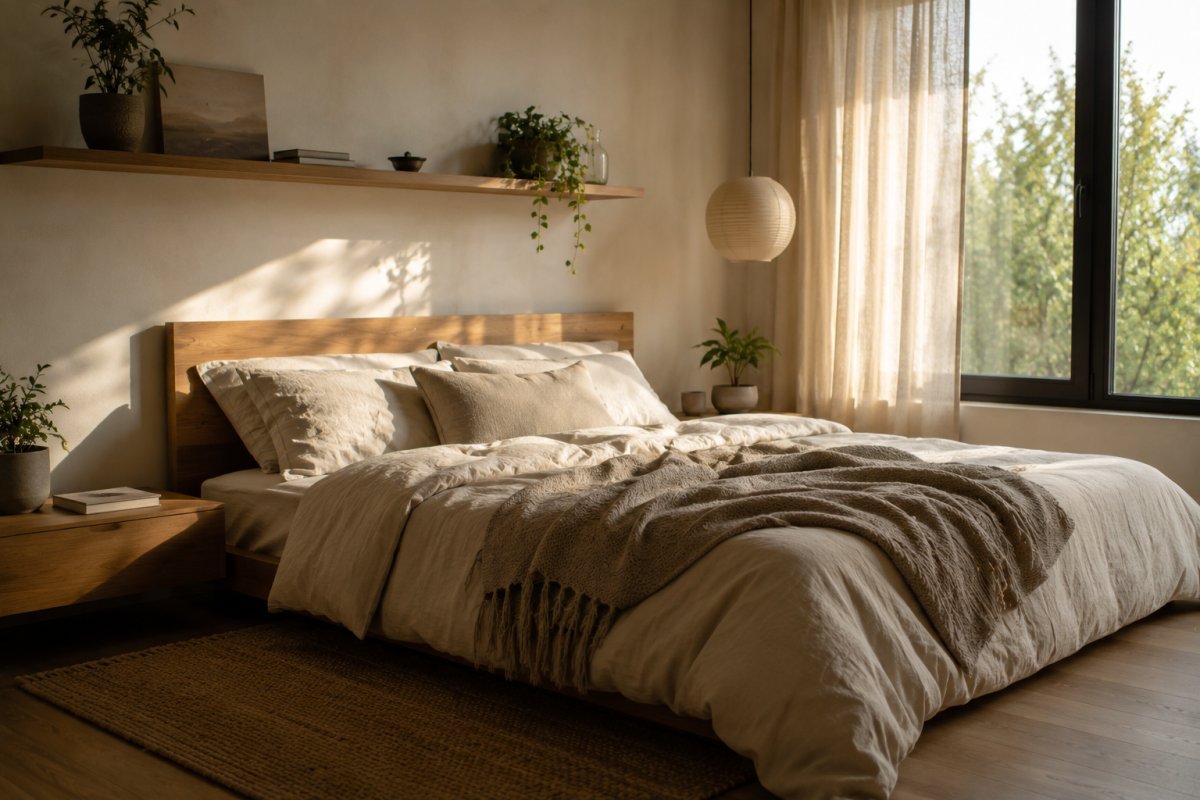 Dormitorio minimalista que mejora la salud mental