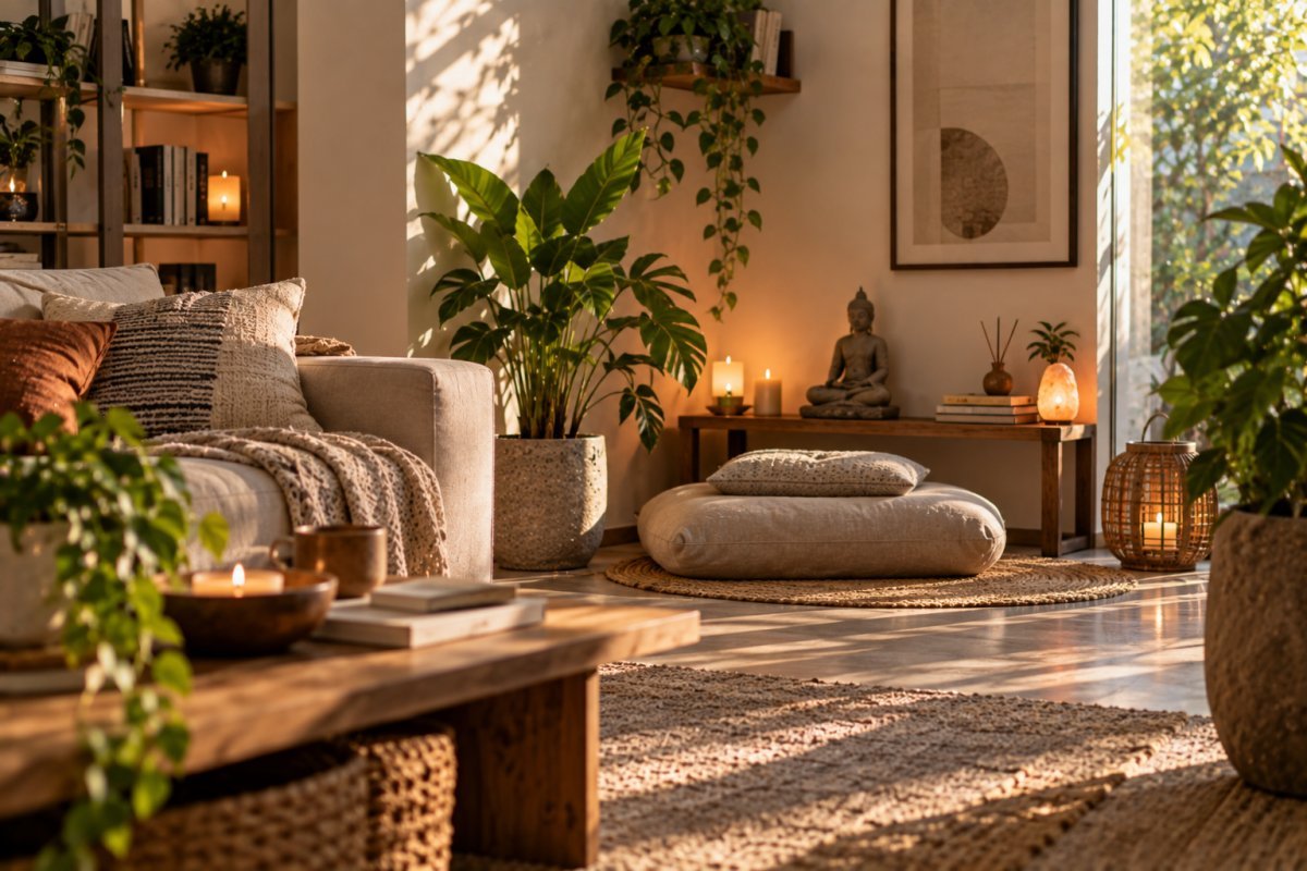 Espacio de meditación en un rincón de la sala