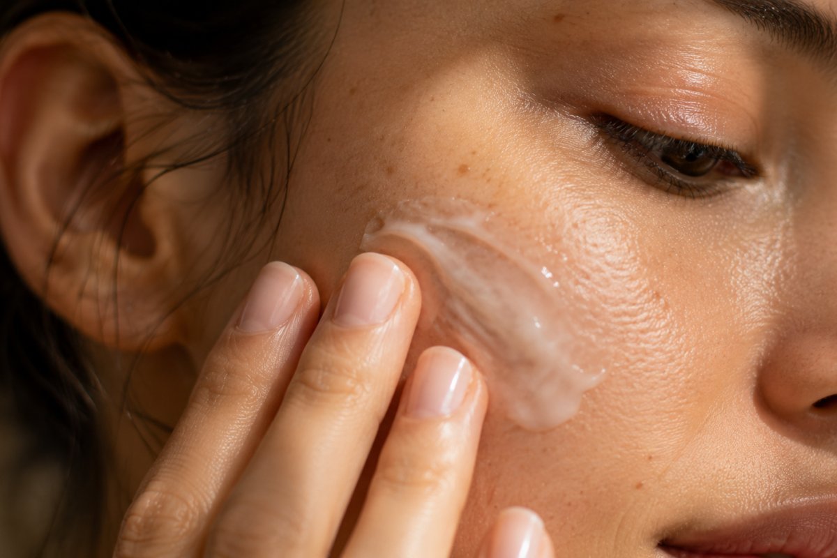 Textura de crema con ácido salicílico en la piel