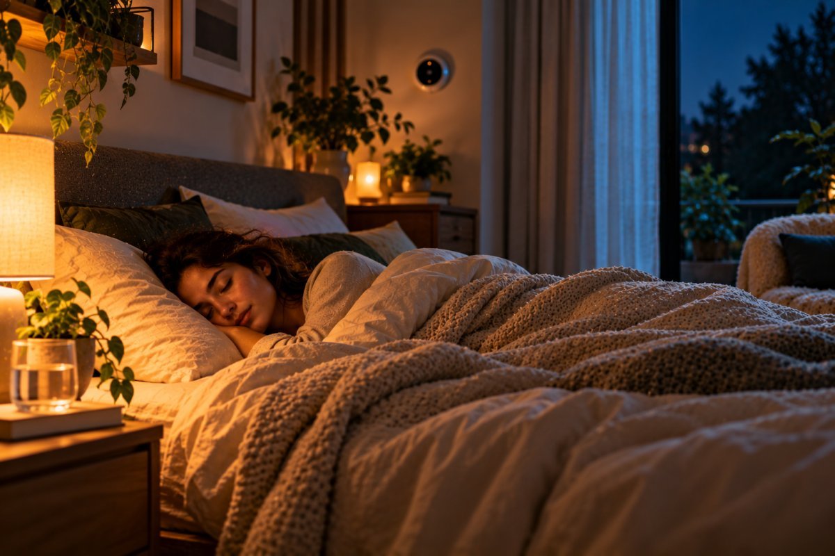Dormitorio acogedor mostrando influencia de la temperatura en el sueño
