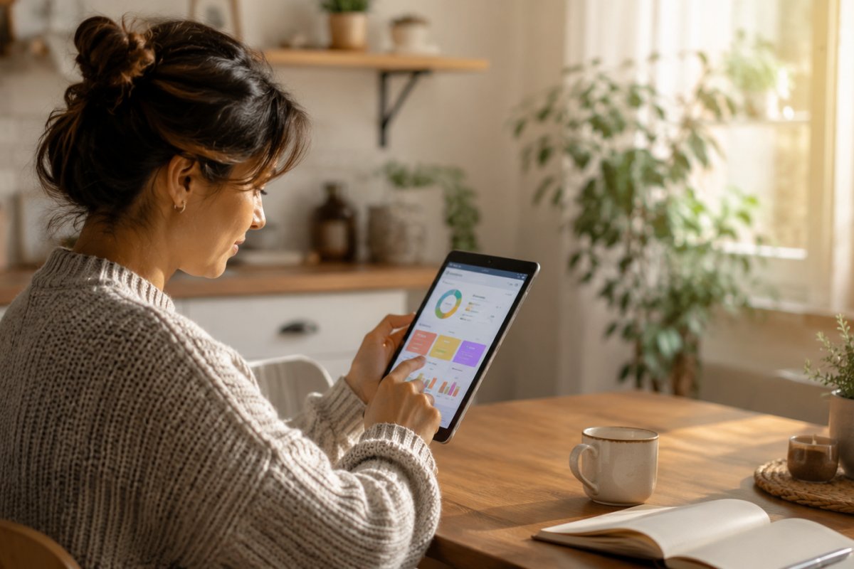Una persona revisando su presupuesto digital en una tablet