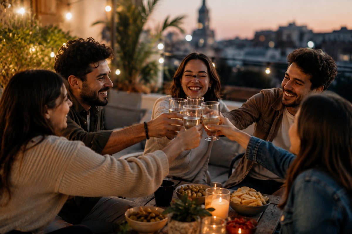 Un grupo de amigos compartiendo una pequeña celebración espontánea
