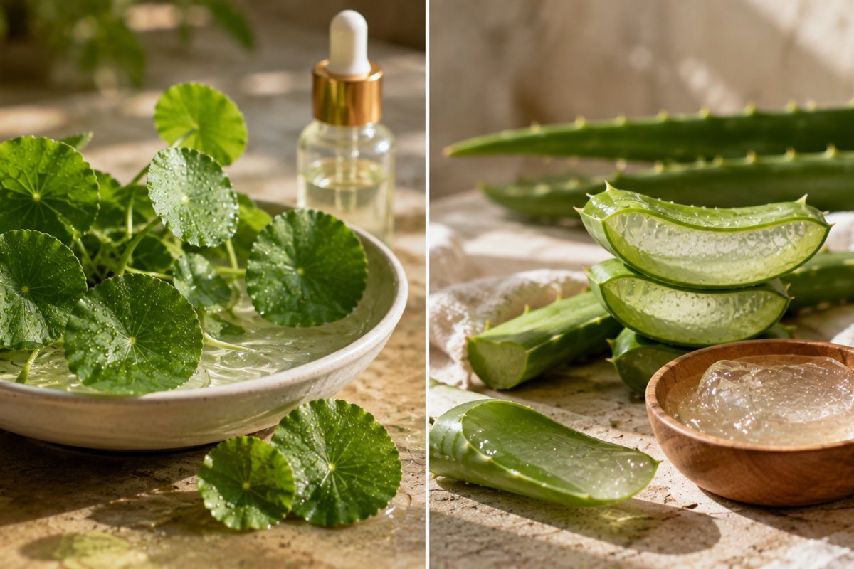 Comparación entre centella asiática y aloe vera para calmar la piel