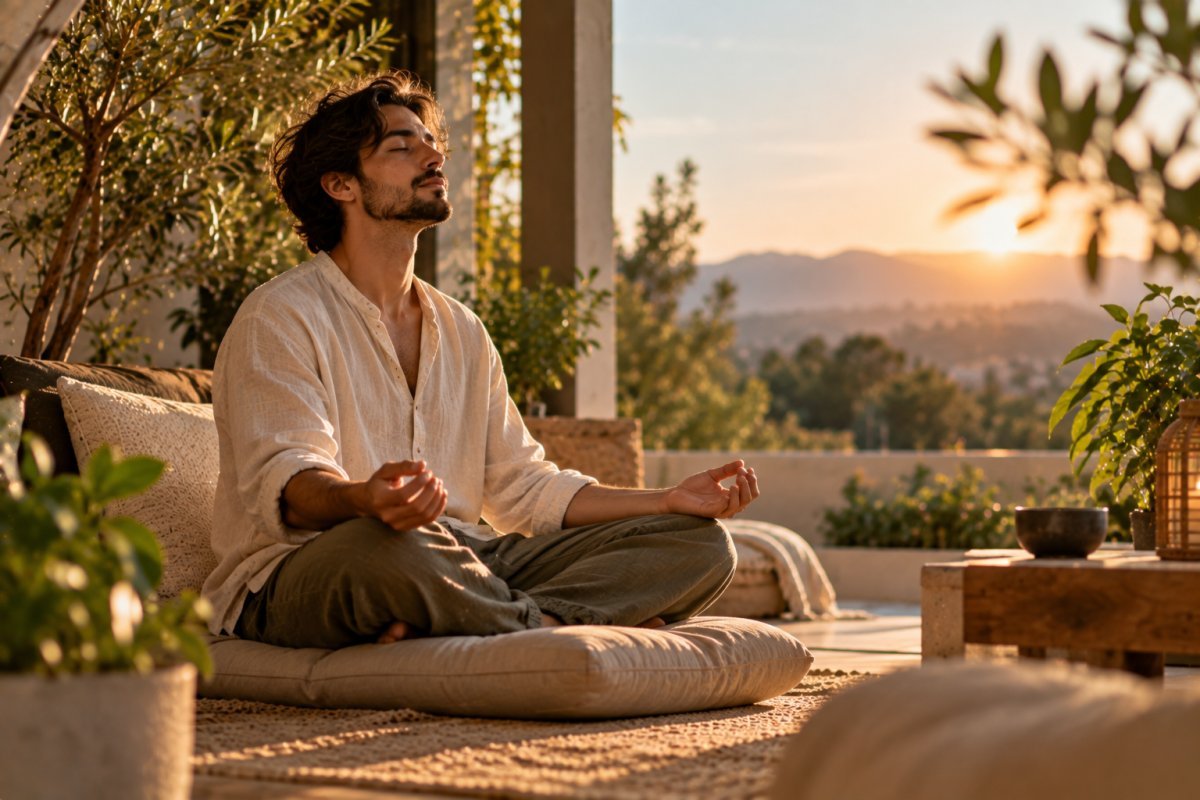 Persona tranquila meditando, cultivando la paciencia
