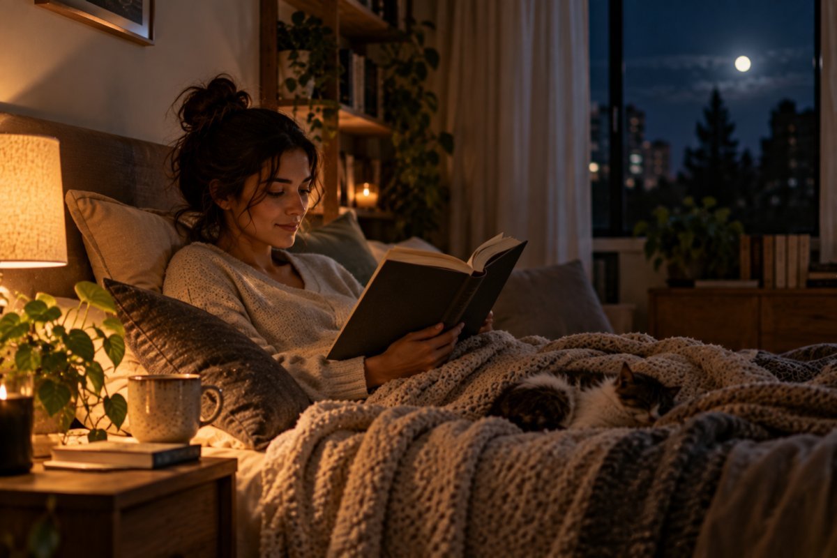 Persona leyendo de noche, cómo la lectura nocturna afecta el sueño