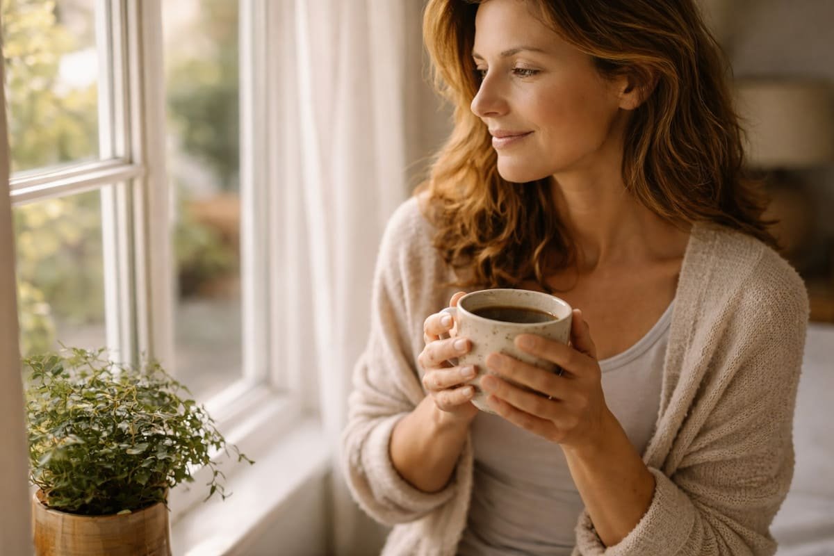 persona en movimiento cotidiano disfrutando un momento sencillo con atención plena y expresión natural