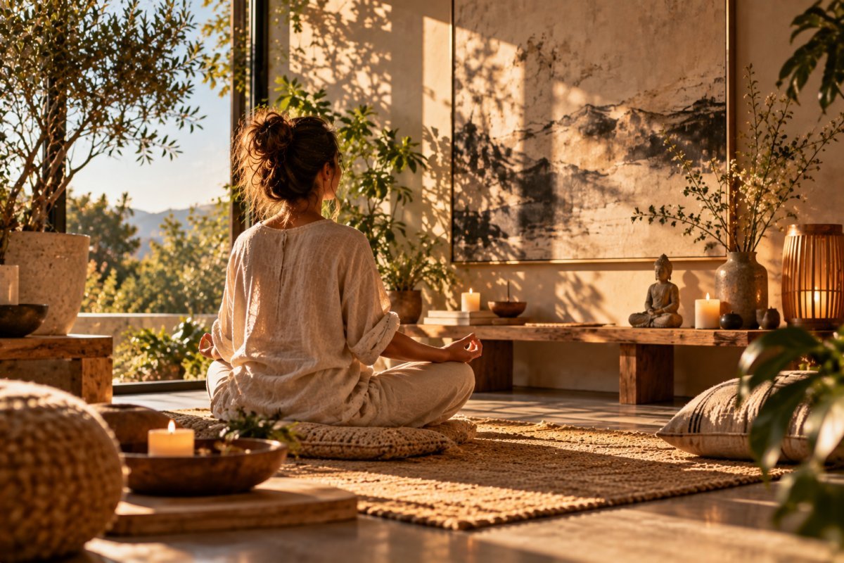 Espacio de meditación enriquecido con arte inspirador