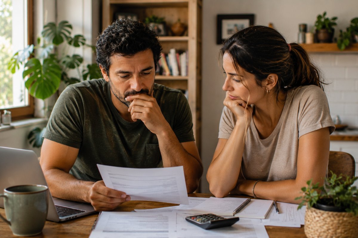 Una pareja reflexionando sobre su presupuesto en su hogar