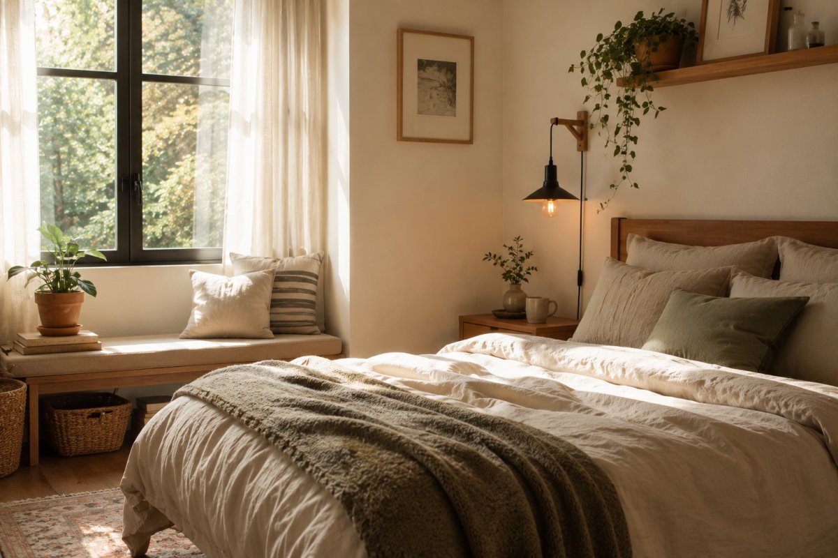 Una habitación con decoración sencilla y acogedora