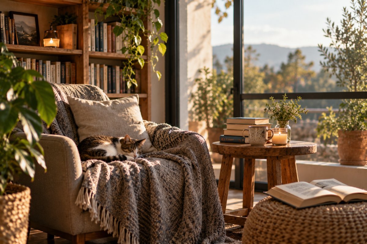 rincón de lectura acogedor y tranquilo en casa