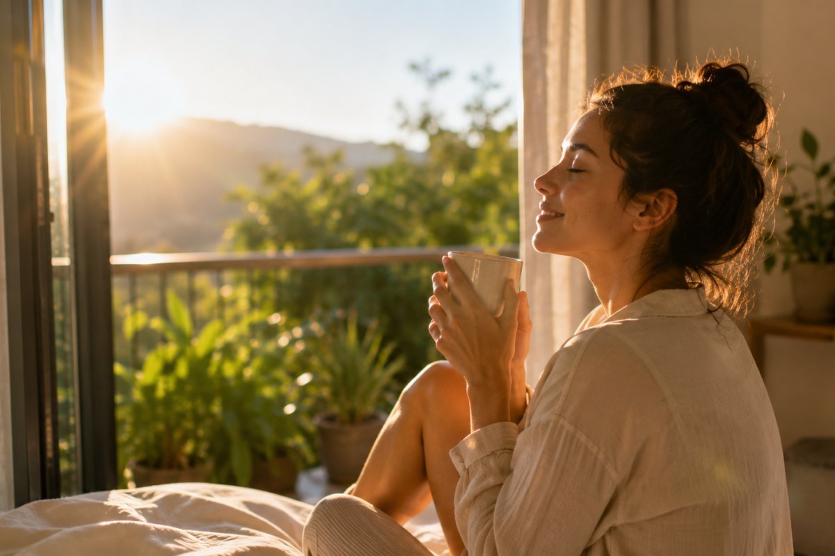 Una persona disfrutando de la luz solar por la mañana