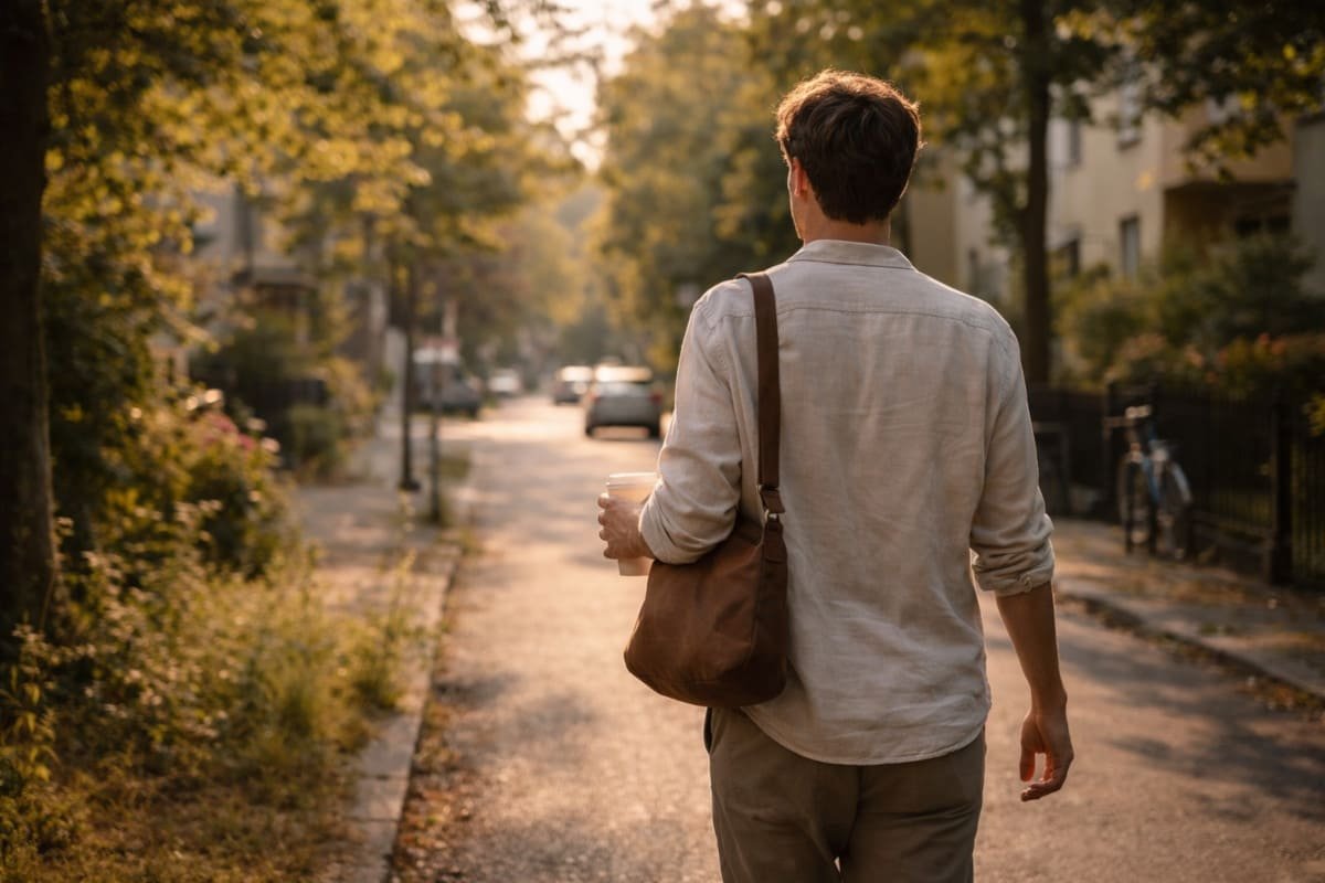 persona caminando con calma en un entorno cotidiano que transmite equilibrio interno