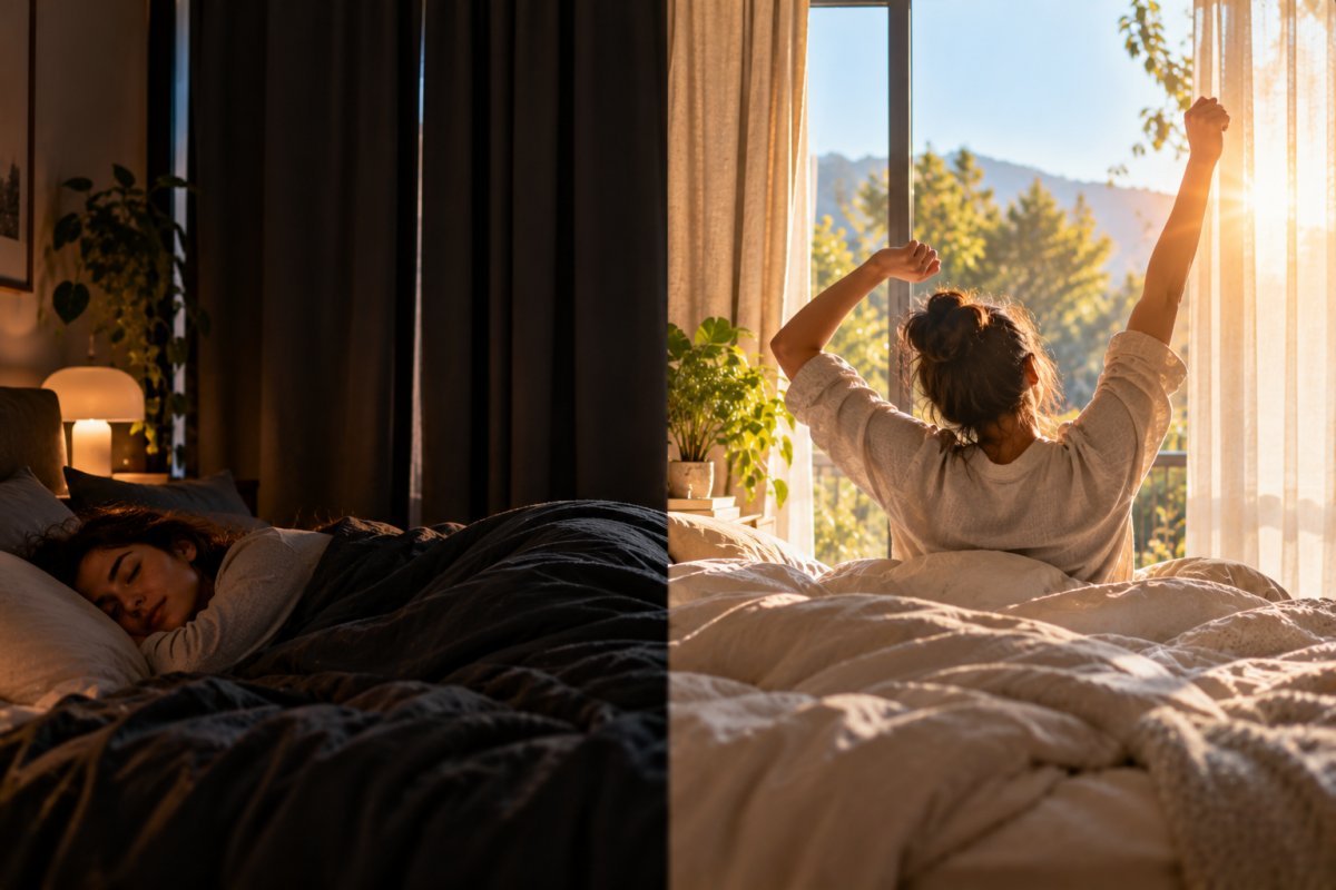 Comparativa entre cortinas oscuras y luz natural