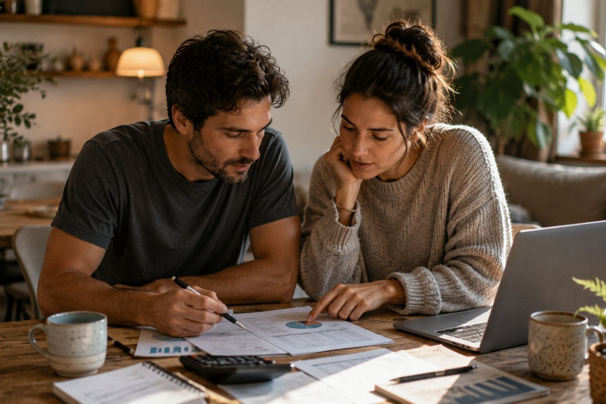 Pareja revisando modelos financieros juntos