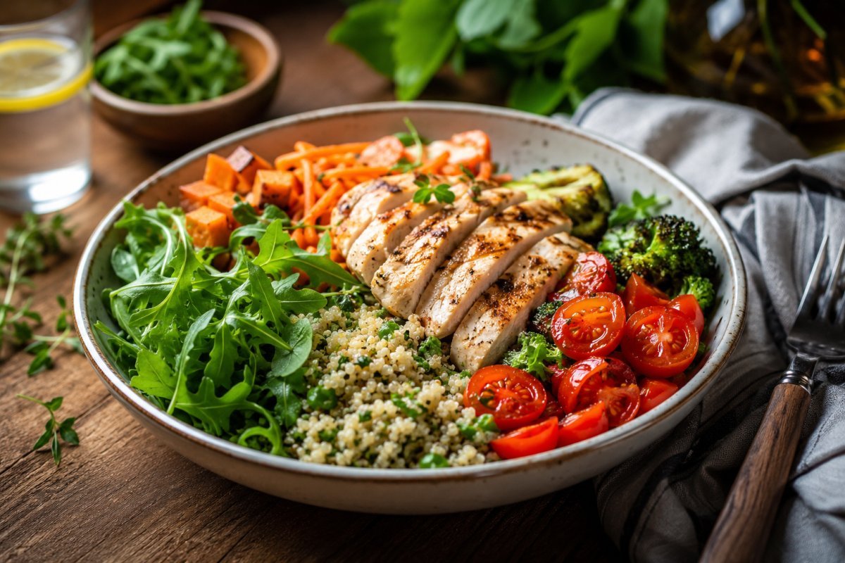 Un plato colorido con ingredientes frescos y saludables