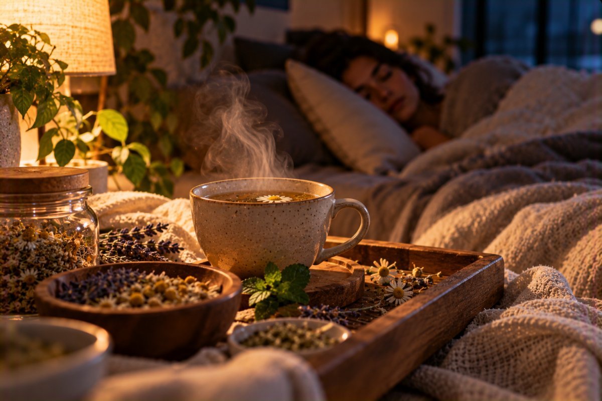 Una taza de té humeante para relajación antes de dormir