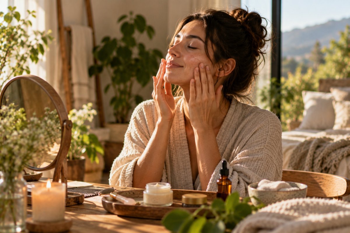 Mujer practicando tiempo consciente para una piel radiante