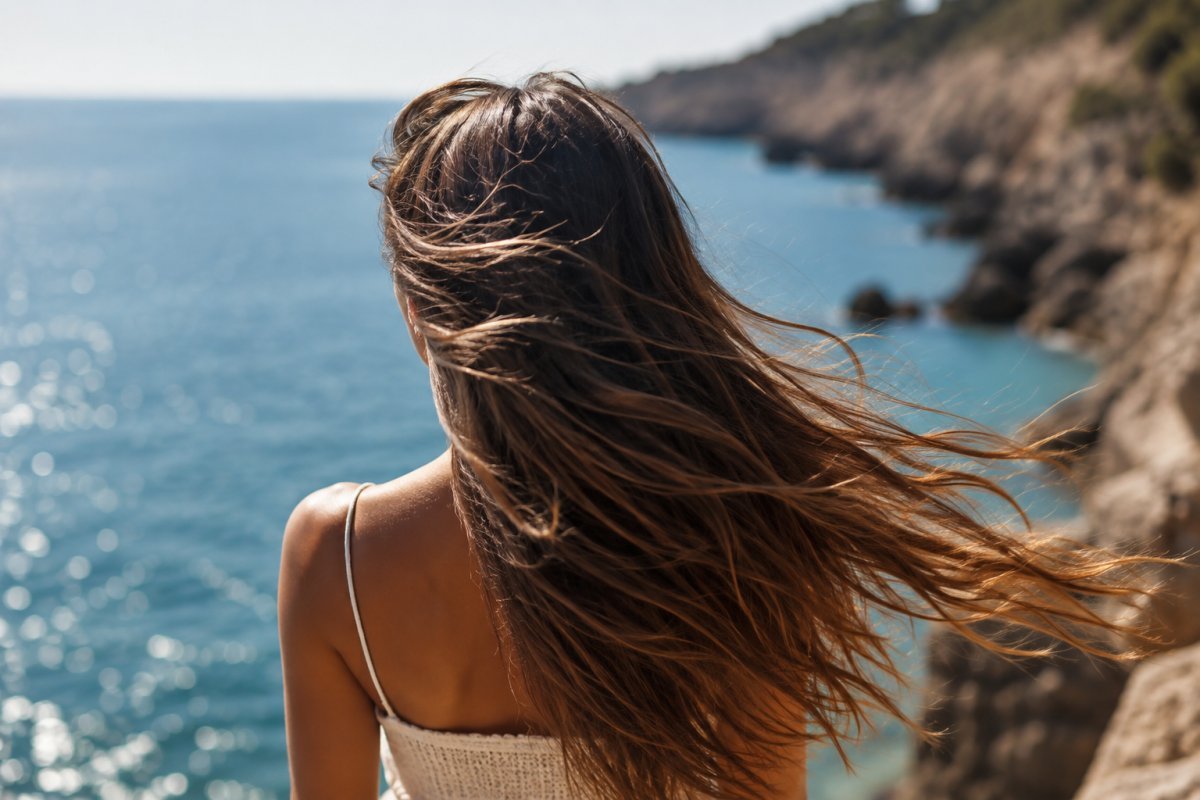 Cabello brillante bajo el sol de verano